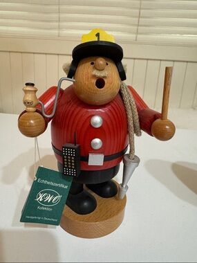 OVO Wooden Firefighter Figurine in Red, Black and Yellow